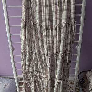 Ultra Flirt Beige Plaid Maxi Skirt